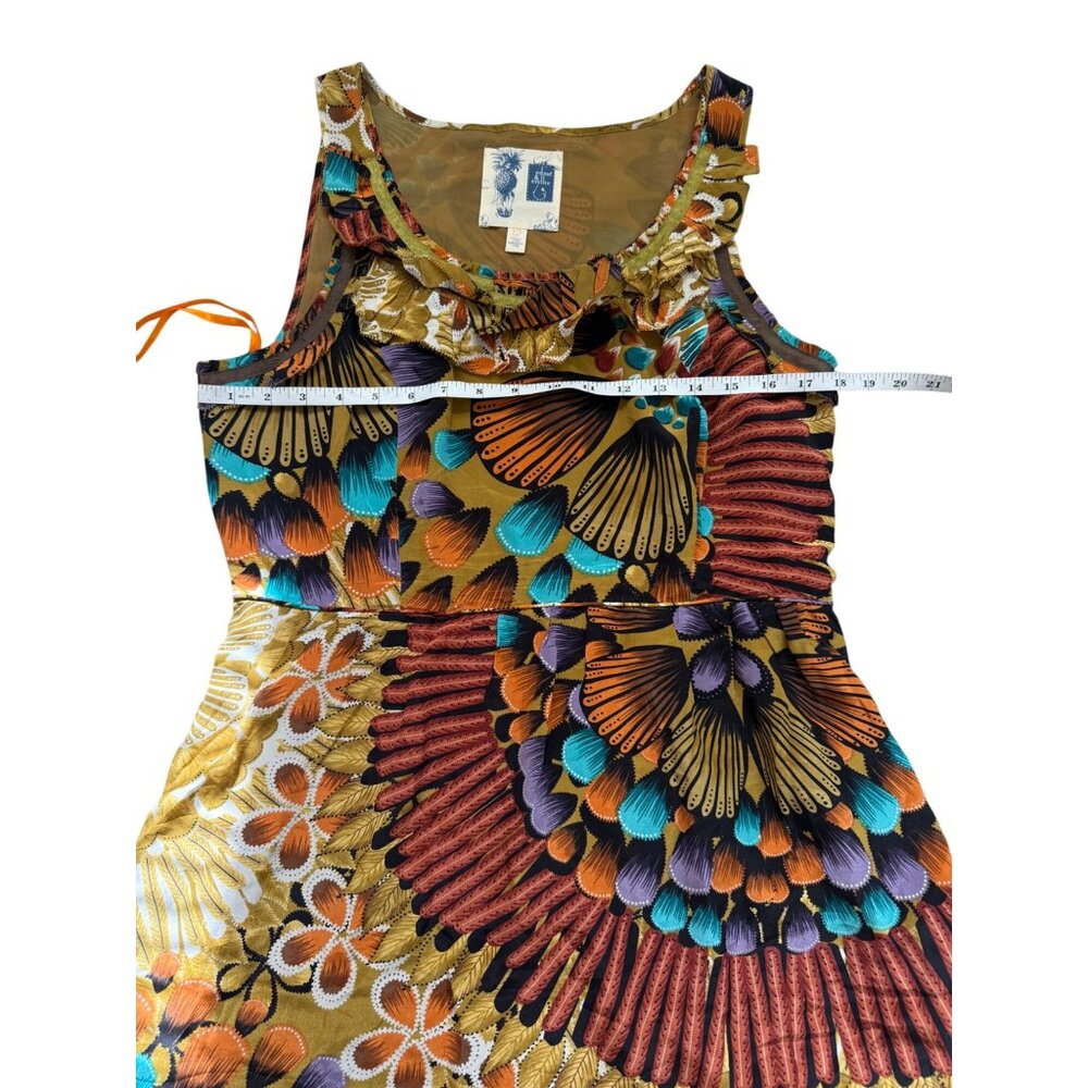 Anthropologie Edme Esyllte Silk Dress Sleeveless Vibrant Print Art Y2K Size 12 - Picture 5 of 9